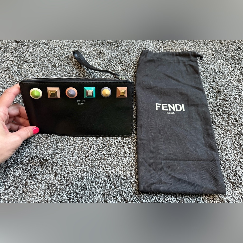 NWOT Fendi black studded wristlet with dust bag